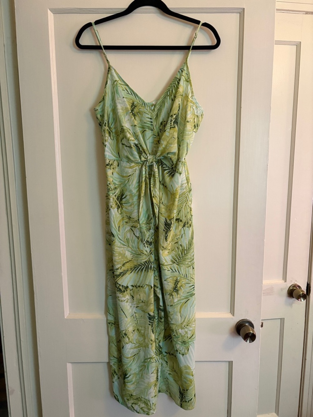 Light Green Tropical Print Spaghetti Strap Jumpsuit